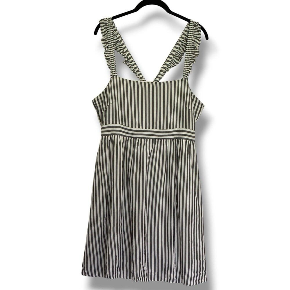 Madewell Womens Striped Ruffle-Strap Empire Waist Dress Size 10 Gray White